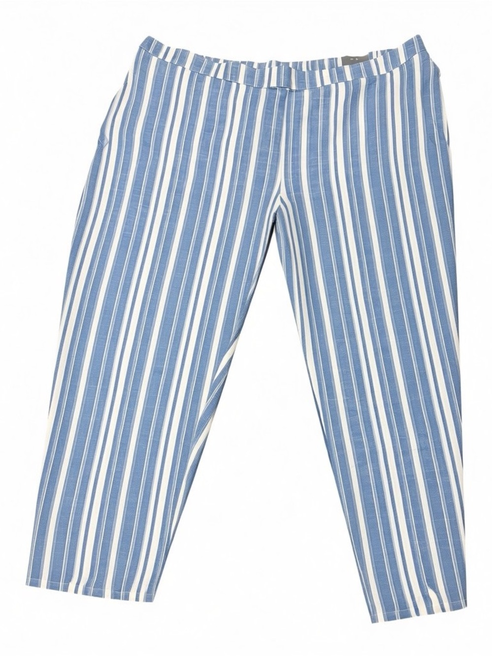 Catherines Blue and White Striped Straight Leg Pants 55% Linen Sz 4X